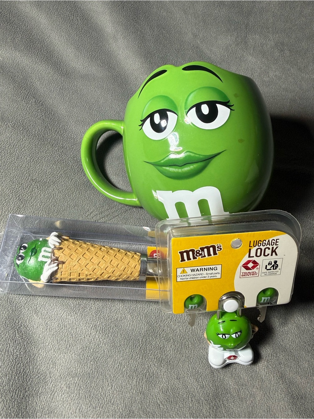M&M'S Green Character Mug with Ice Cream Scooper & Luggage Lock & Key Cover